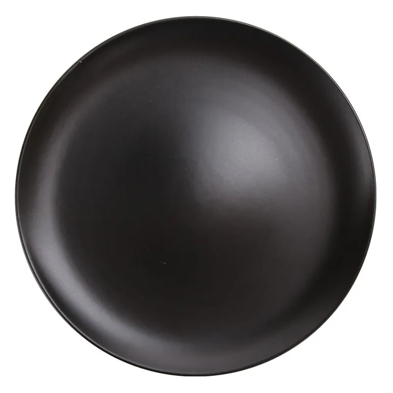 Solid color Western style matte ceramic tableware household breakfast milk cup deep soup plate steak plate pure black set