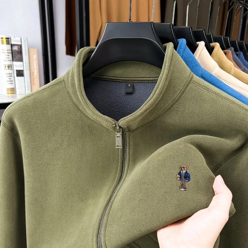 2026 high-end designer brand zipper lapel sweater luxury autumn and winter best-selling men's teddy bear embroidered warm jacket