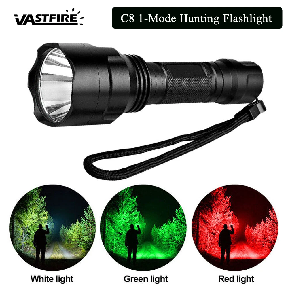 Professional C8 Green Red Hunting Flashlight Tactics Night Reconnaissance 1-Mode LED Lantern Outdoor Portable Waterproof Torch