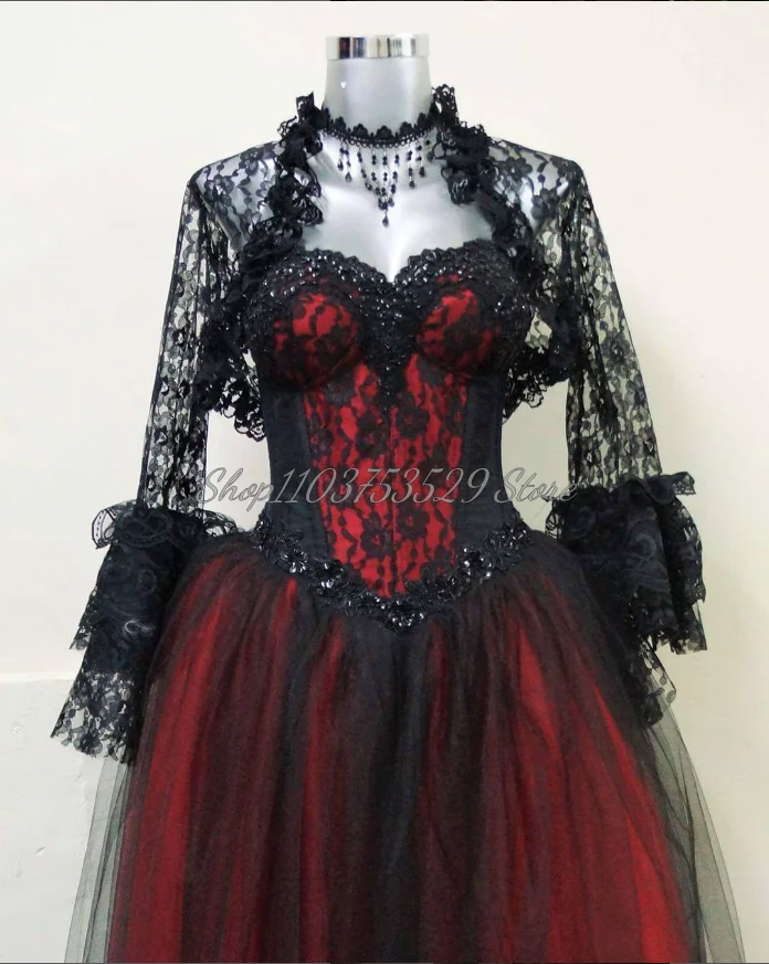 Red Vintage European Gothic Prom Dresses Delicate Sheath Beaded Applique Lace Tulle A-Line Laced Rococo Special Occasion Custom