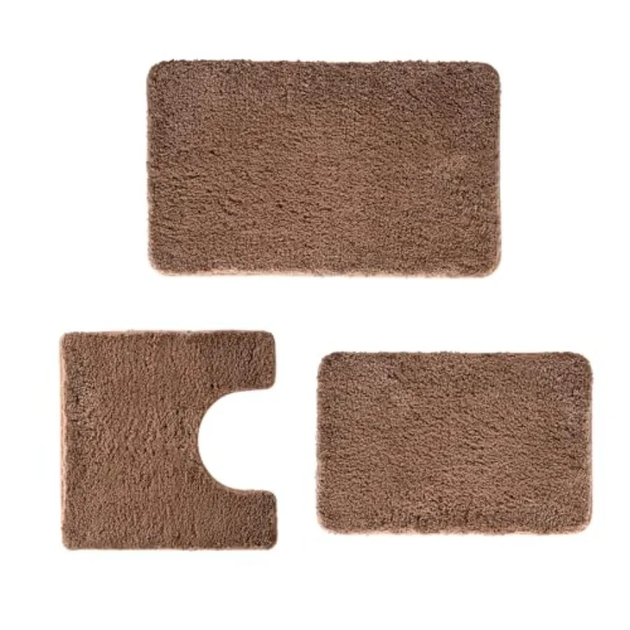 

3 Pieces Luxury Bathroom Rug Set with U-Shaped Toilet Rug Non-Slip Rubber Bottom Thick Microfiber Fluffy Plush Water absorption
