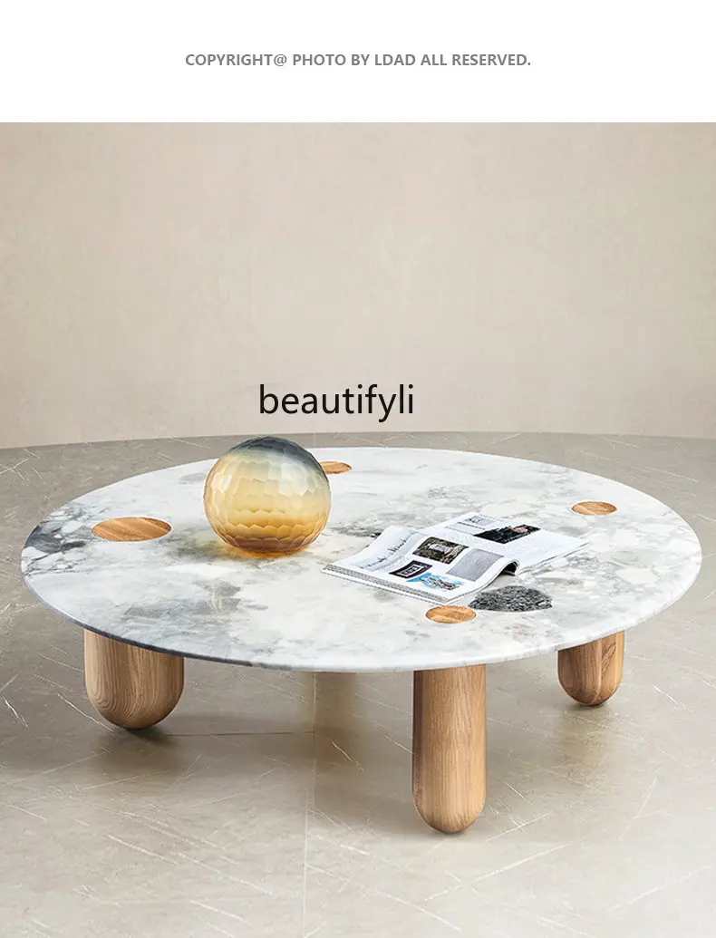 zq Nordic Italian Natural Marble Tea Table Small Apartment Living Room Modern Minimalist round Tea Table