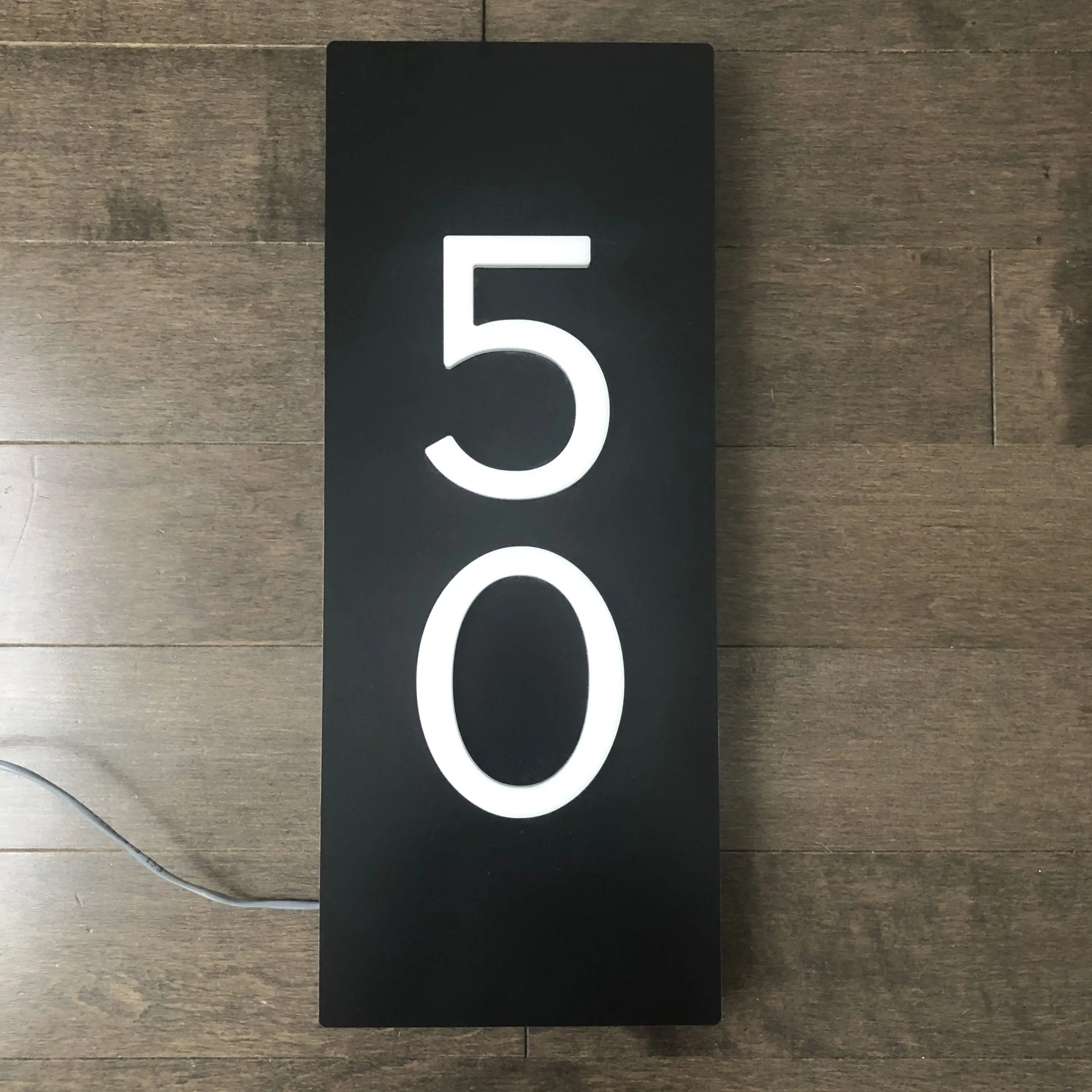 Luminescence Custom Vertical LED Address Plaque, White Numbers on Black, Waterproof House Number Sign for Outdoor,  Address Sign