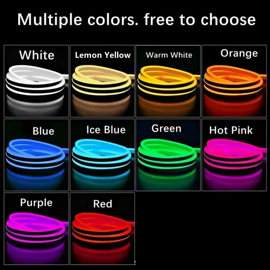 0.5-5M Multi Color 12V LED Neon Strip Light IP67 Waterproof Silicone Flexible Strip Light for DIY Home Party Outdoor Decor