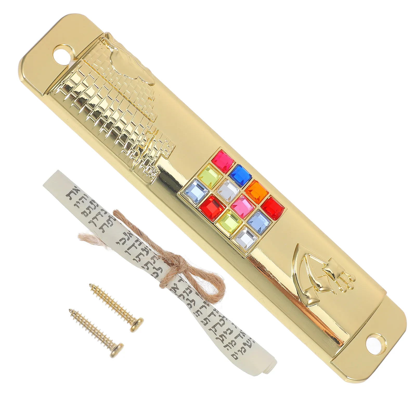 1 set Golden Metal Mezuzah Decorative Religious Doorpost Plaque With Kosher Scroll Blessing Symbol For Home Protection
