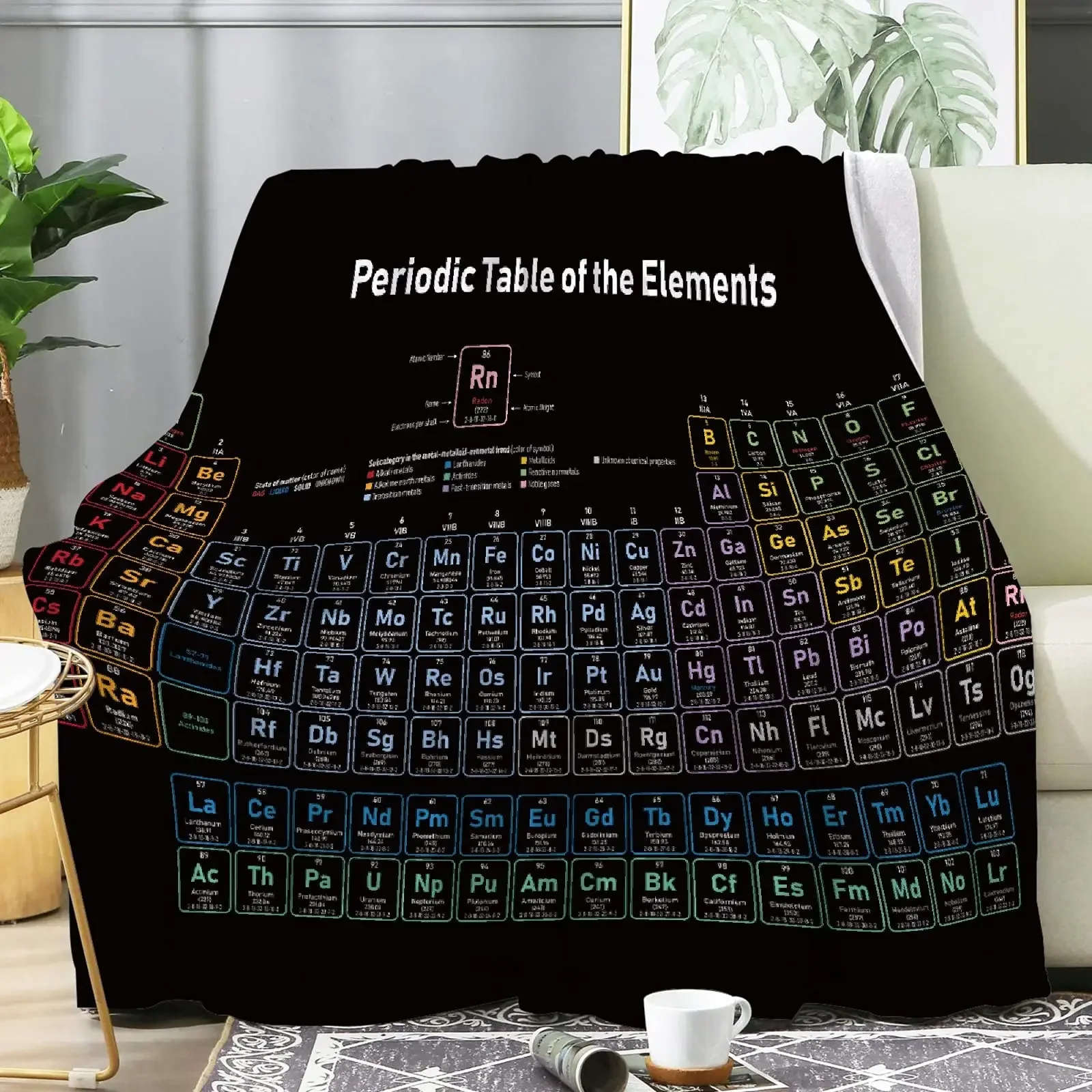 Periodic Table of Elements Science Blanket Flannel Throw  Ultra Soft Lightweight for Bed Living Room All-Season Chemistry