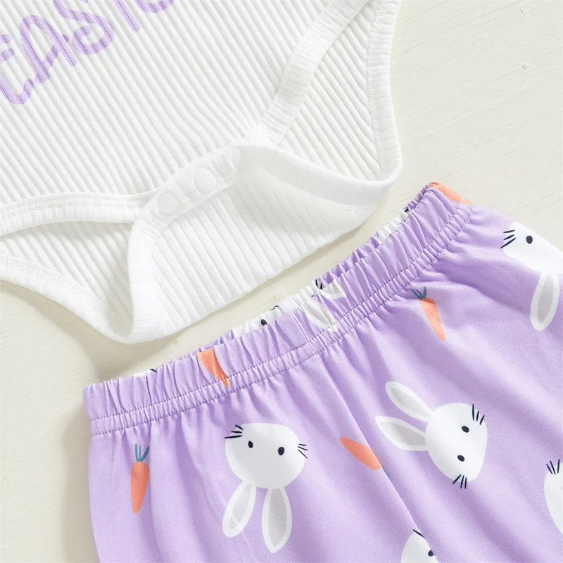 Cathery Kids Baby Meisjes Pasen Broek Sets Lange Mouw O Hals Romper Bunny Wortel/Konijntje Ei Print Broek met Hoofdband Sets 0-18M