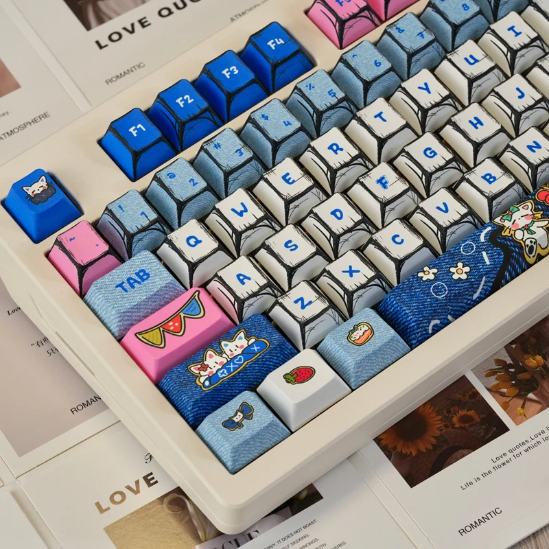 New Cowboy Cat Keycaps Set 130 Keys Cherry Profile Custom Doubleshot Key Cap For Cherry Gateron MX Switches Keyboard