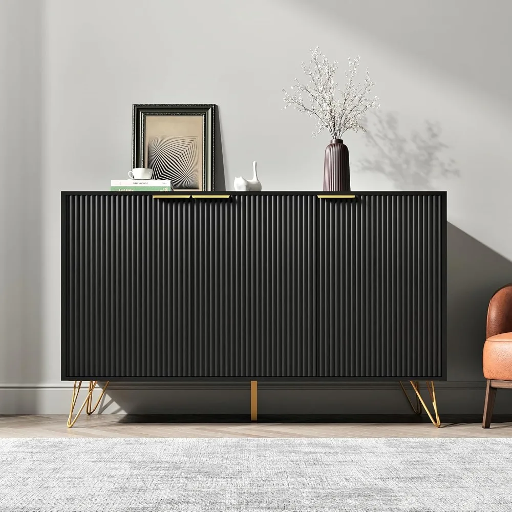 Aufbewahrungsschrank mit 3 Türen, Sideboard-Buffetschrank mit Stauraum, Kaffee-Barschrank mit Metallbeinen und verstellbarem Regal für