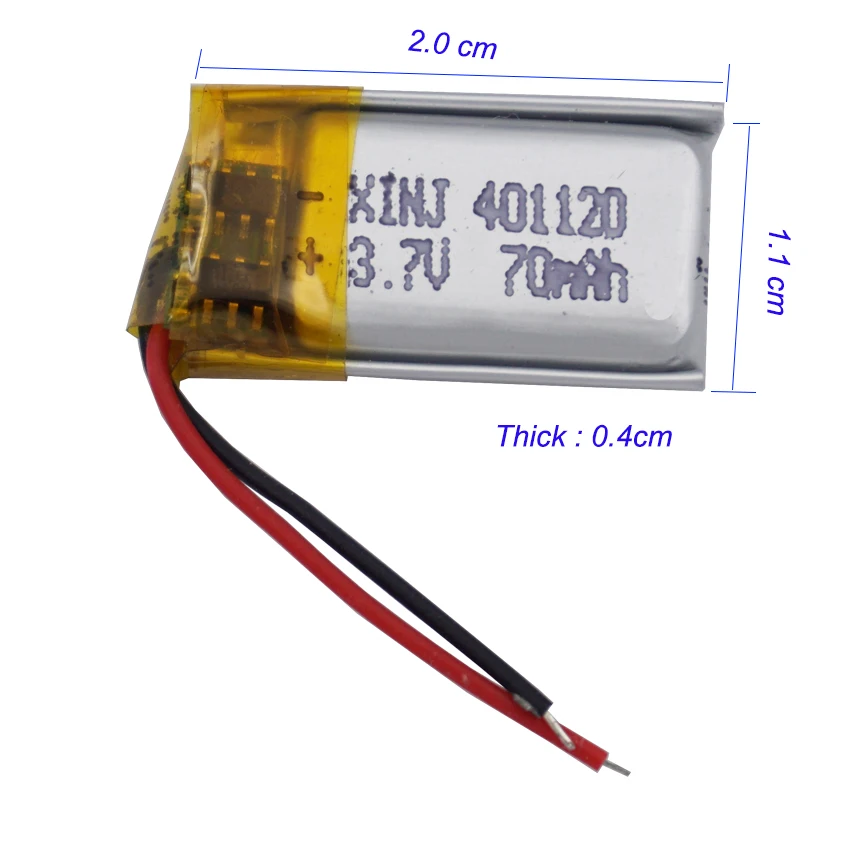2Pcs 3.7V 70mAh Rechargeable Li Lipo Battery 401120 For Headset MP3 GPS Camera Driving Recorder Bluetooth Speaker Recording Pen