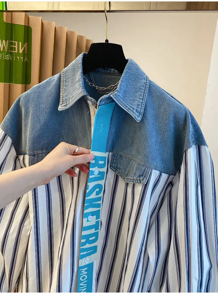 Plus Size 5XL 150kg Spring Ladies Blue Striped Blouse Women Long Sleeve Casual Shirts Loose Office Blouses Lady Top