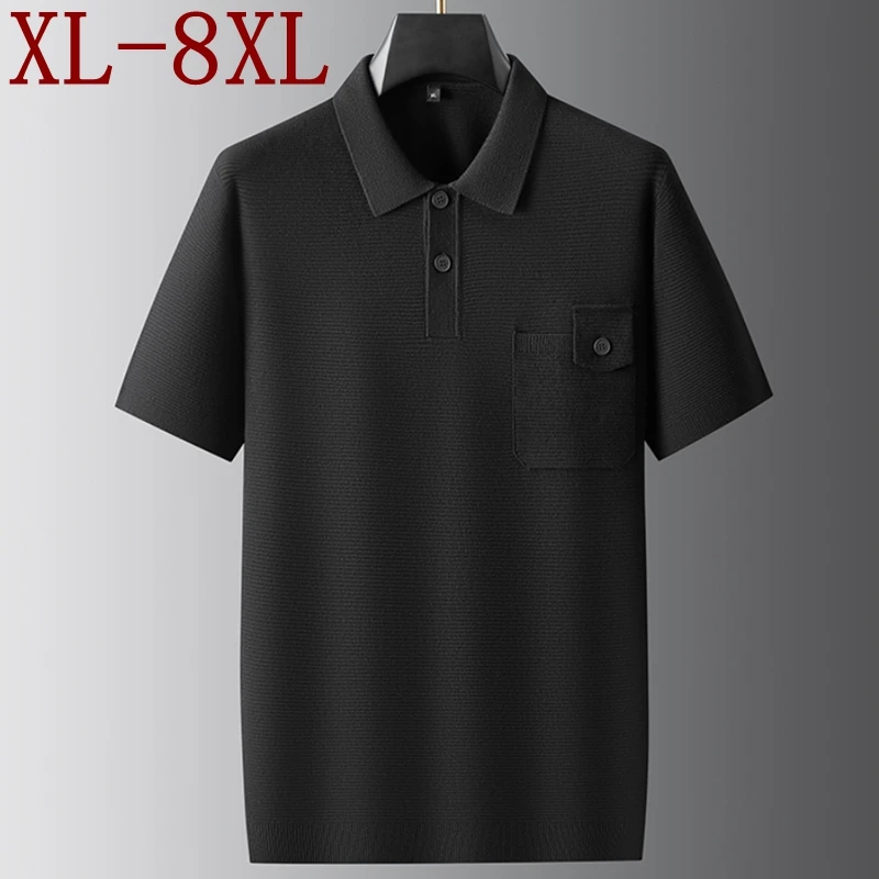 8XL 7XL 6XL Pull Homme 2025 New Autumn High End Luxury Sweater Man Short Sleeve Lapel Mens Sweaters With Pocket Casual Jumpers