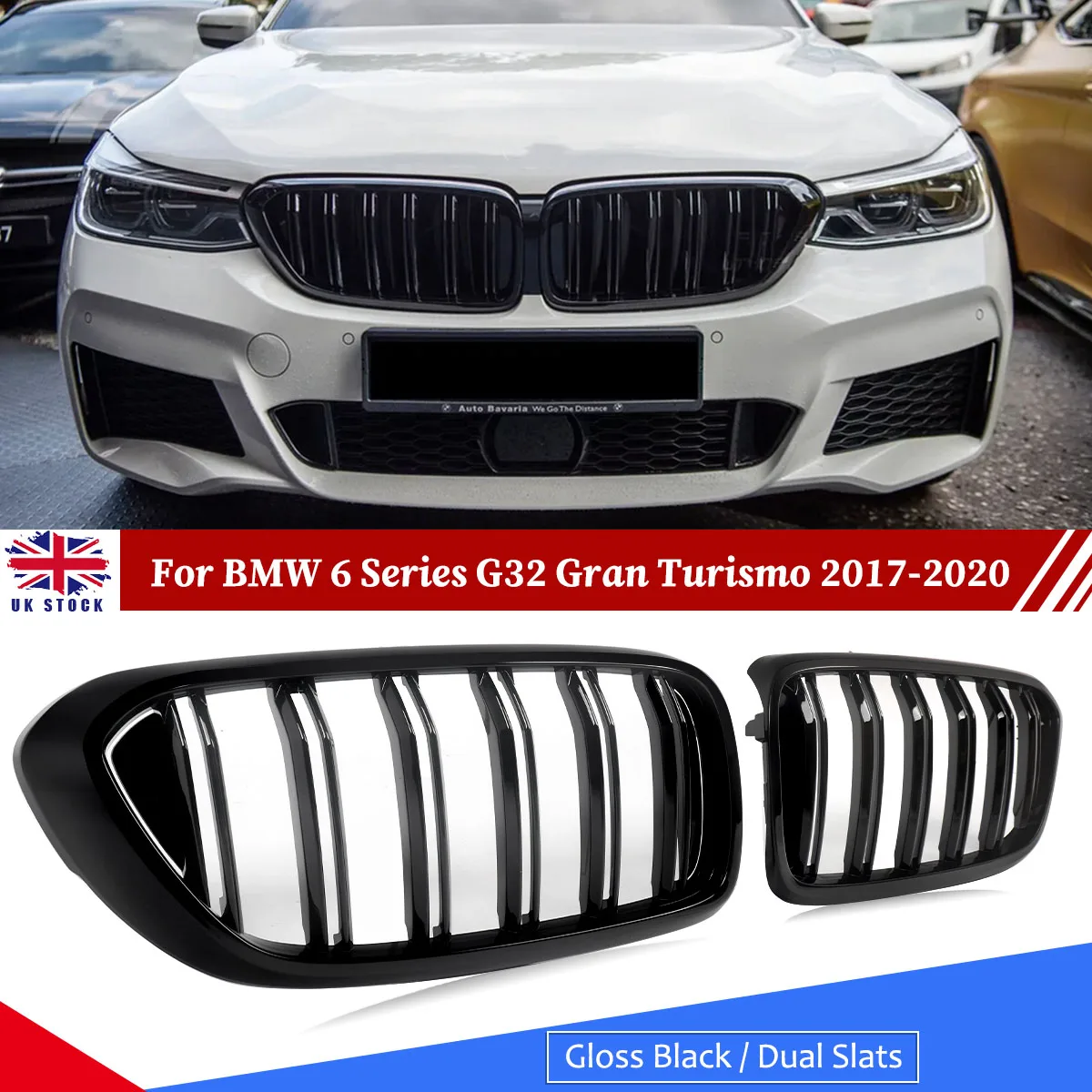 

Gloss Black Kidney Grilles for BMW 6 Series G32 Gran Turismo 2017-2020 640i 620d Double Slats PRE-LCI Front Grill Replacement​