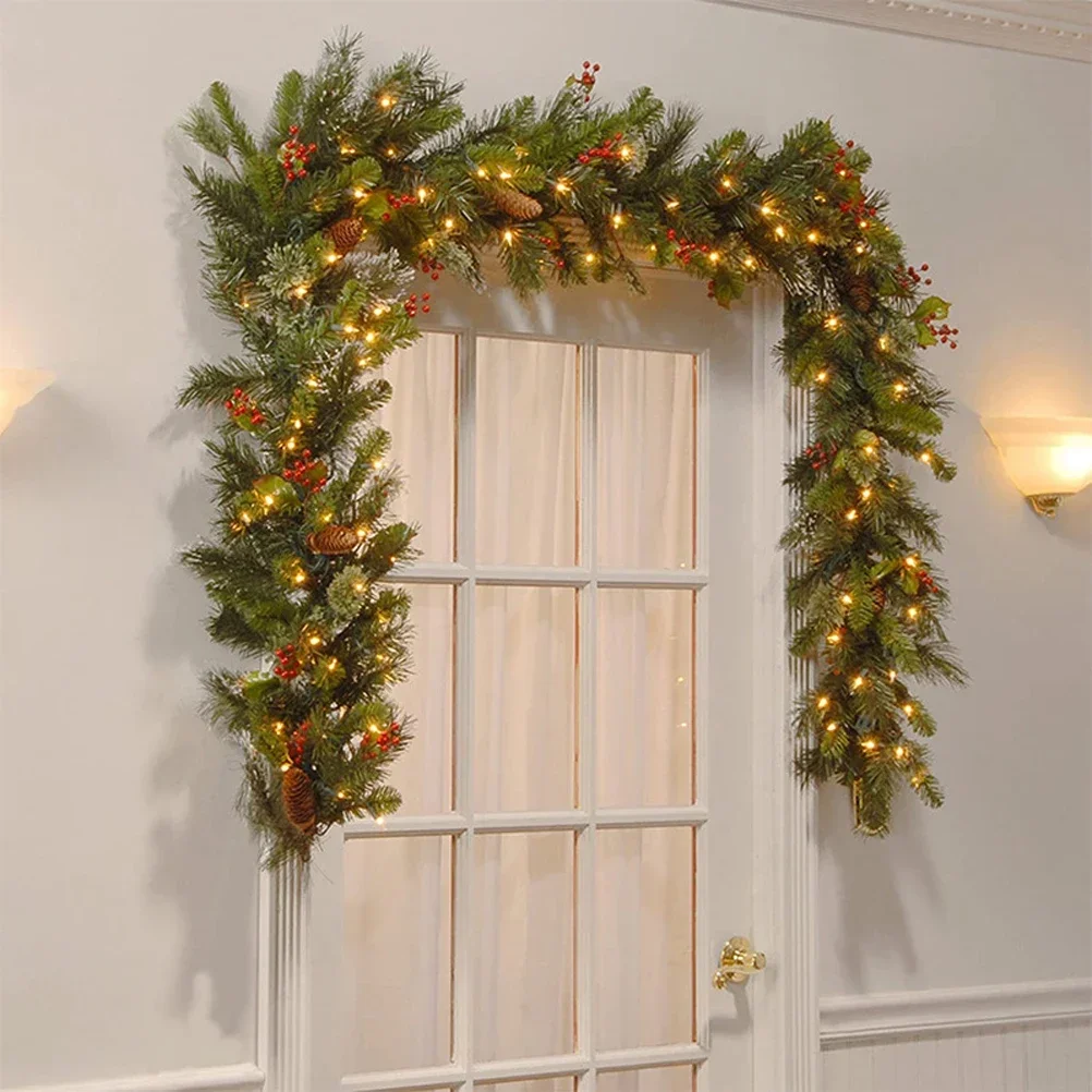 

2.7m Christmas Rattan Garland With 50 Led Lights XmasDecor Artificial Christmas Garland Ornaments For Tree Fireplace Stairs Door