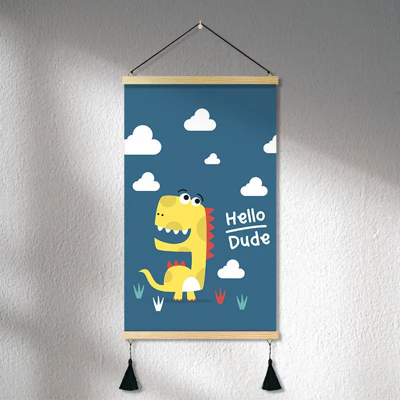 

Cartoon Dinosaur Scroll Wall Art Paintings Boy Girl Kids Room Decor Aesthetic Childern Bedroom Anime Poster Picture Tapestry