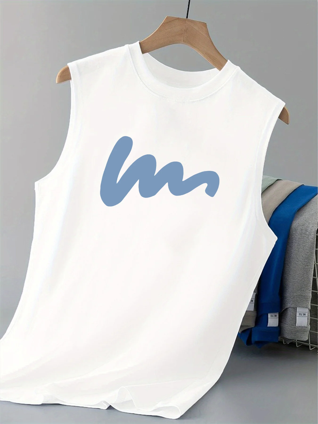 

Поп-мужская летняя спортивная майка для отдыха и фитнеса, свободная модная удобная дышащая майка без рукавов с принтом и круглым вырезом