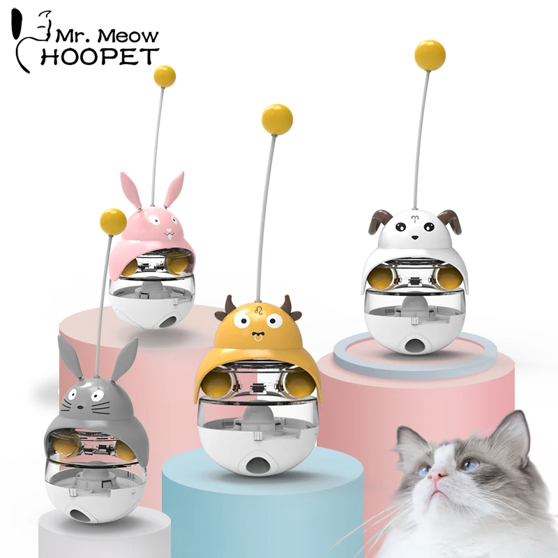 Hoopet Animal Shap Cat Toy Leaking Ball Self-Playing Tumbler Swing Feeder Cat Stick Kitten Puzzle Interactive Food Leakage Toys