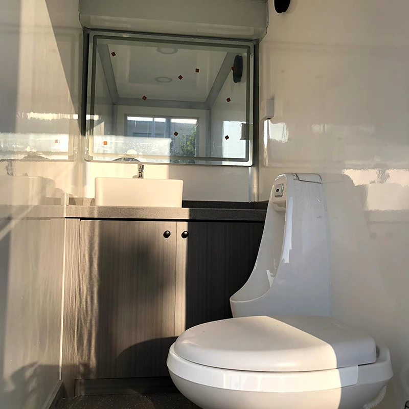 Portable Toilet Trailer Sandwich Panel Shower Room Outdoor Camping Mobile Luxury Restroom Trailer Featuring LED Lighting System