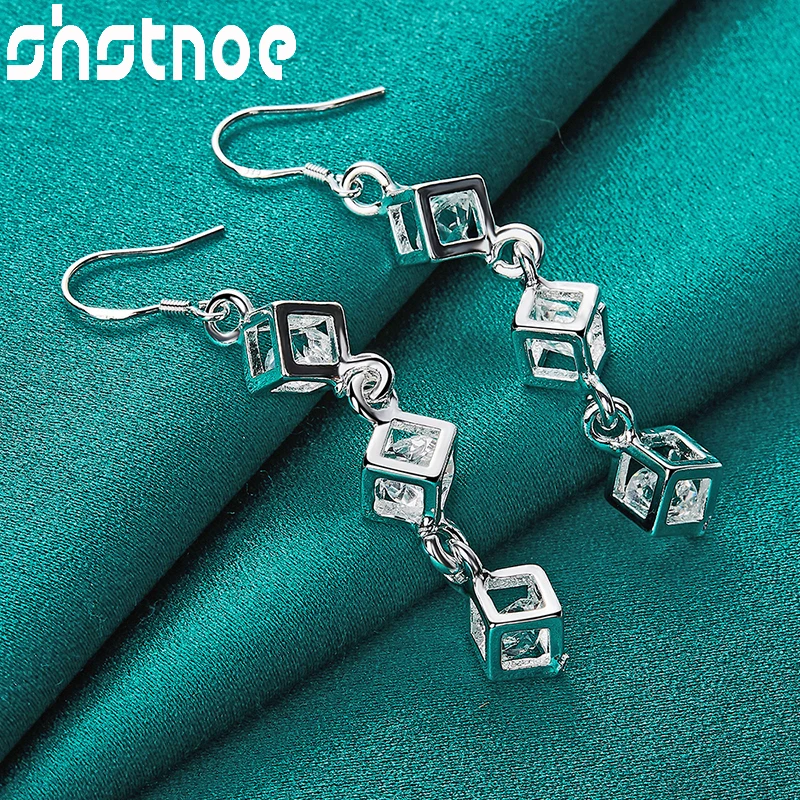 

SHSTONE 925 Sterling Silver Shiny AAA Zircon Square Drop Earrings For Women Party Engagement Wedding Gift Fashion Charm Jewelry