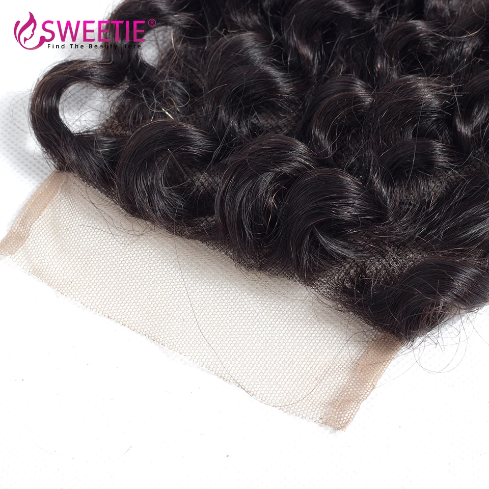 4x4 Deep Wave Closure 100% Human Hair Lace Closure Natural Color Remy Hair Extensions Brazilian Transparent Lace Frontal