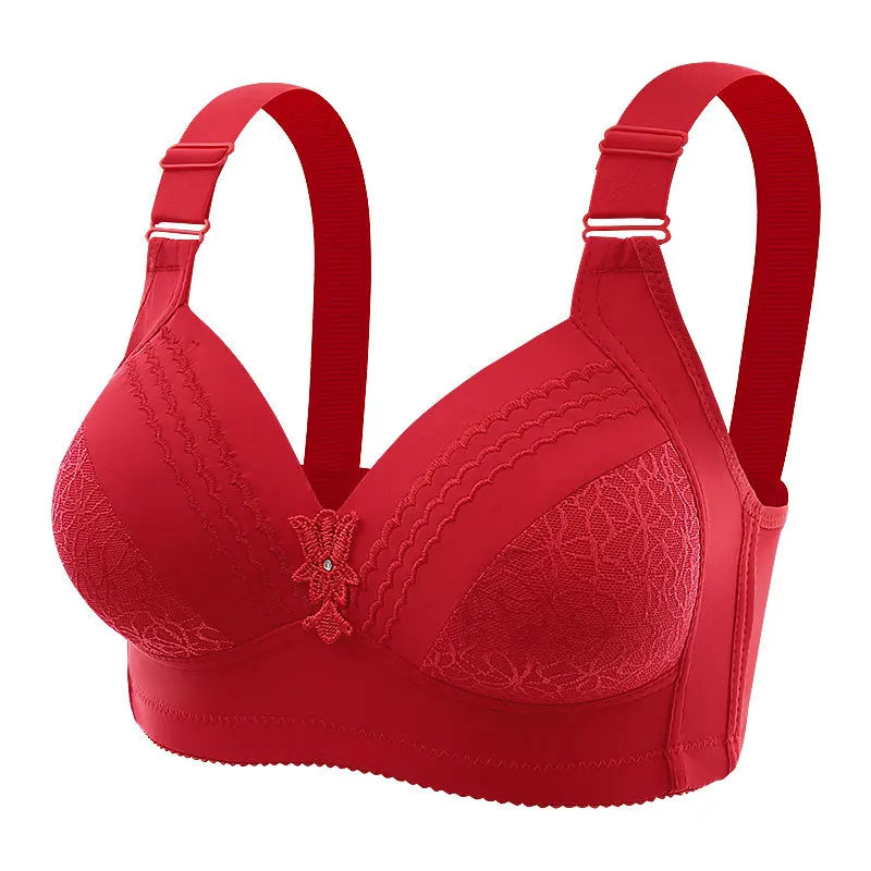 Fixed Double Straps No Underwire Ladies Brassiere Lift Chest Gathers Side Prevents Woman Bra Sagging Back Four-row Hook Girl Bra