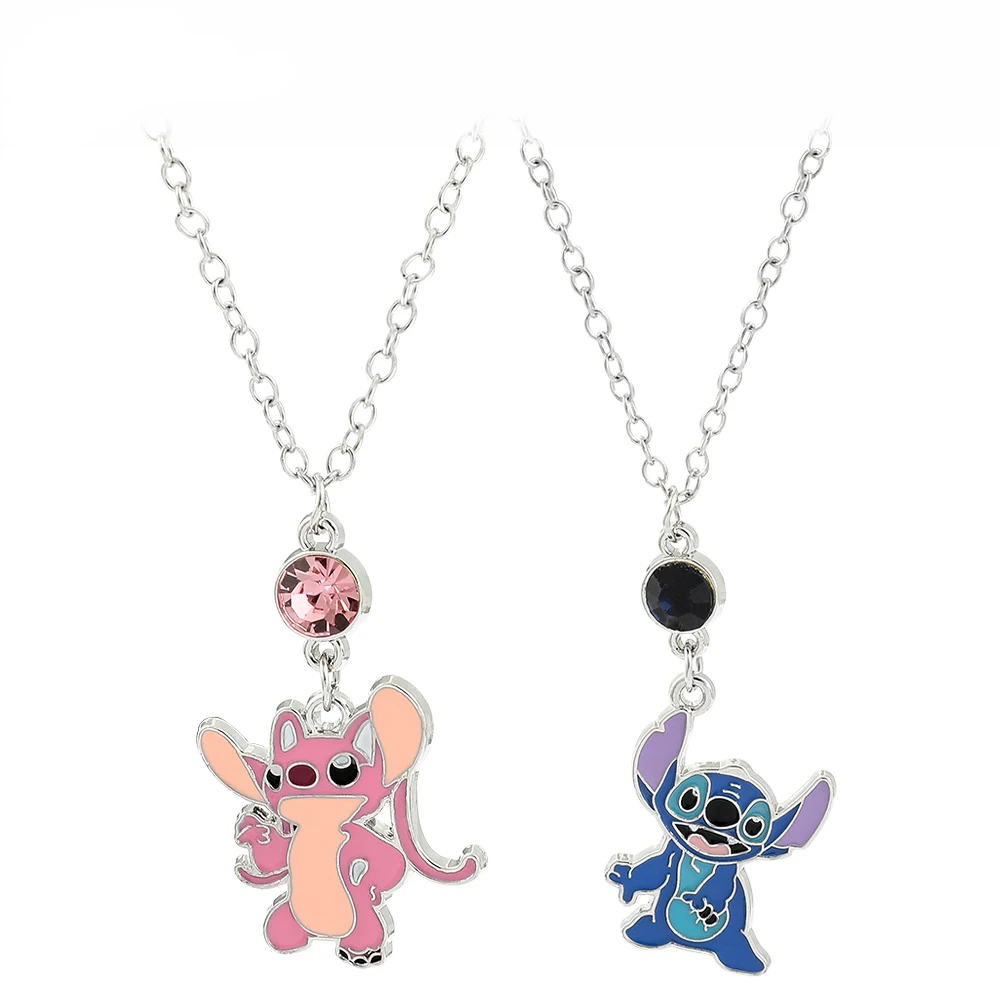 Anime Lilo and Stitch Necklace Cute Cartoon Figure Stitch Angel Pendant Neck Chain Collar Kawaii Jewelry Accessories