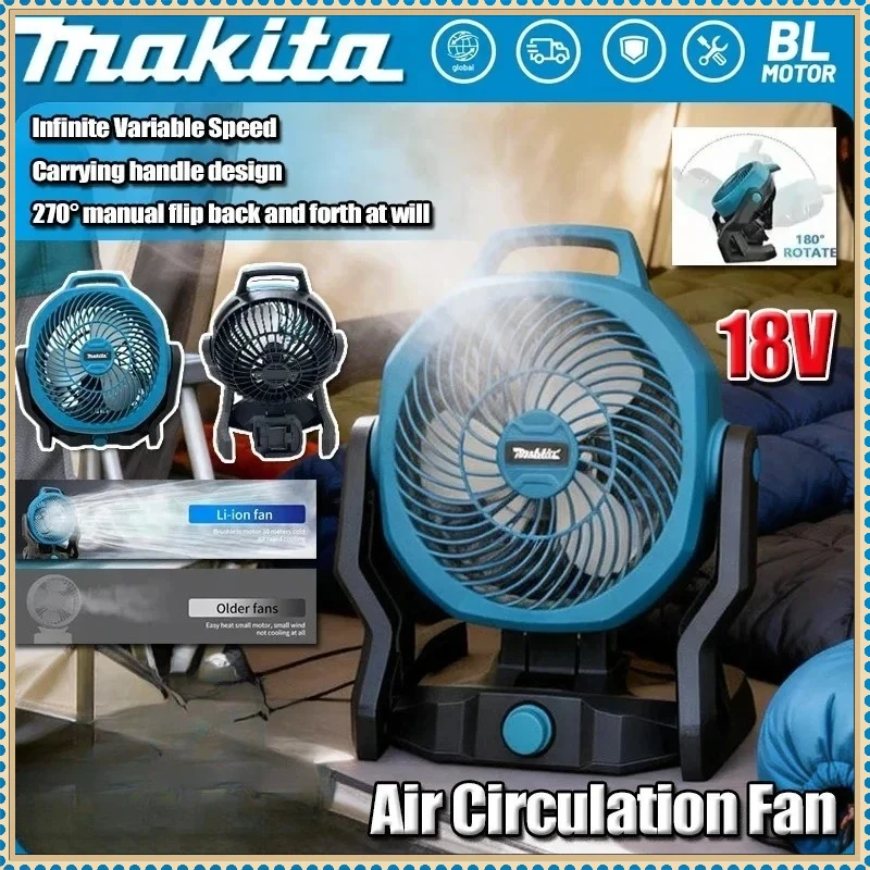 

Makita Rechargeable Electric Fan Outdoor Camping Fan Air Circulator Cordless Fan Head Rotation Tent Fan 18V Power Tool