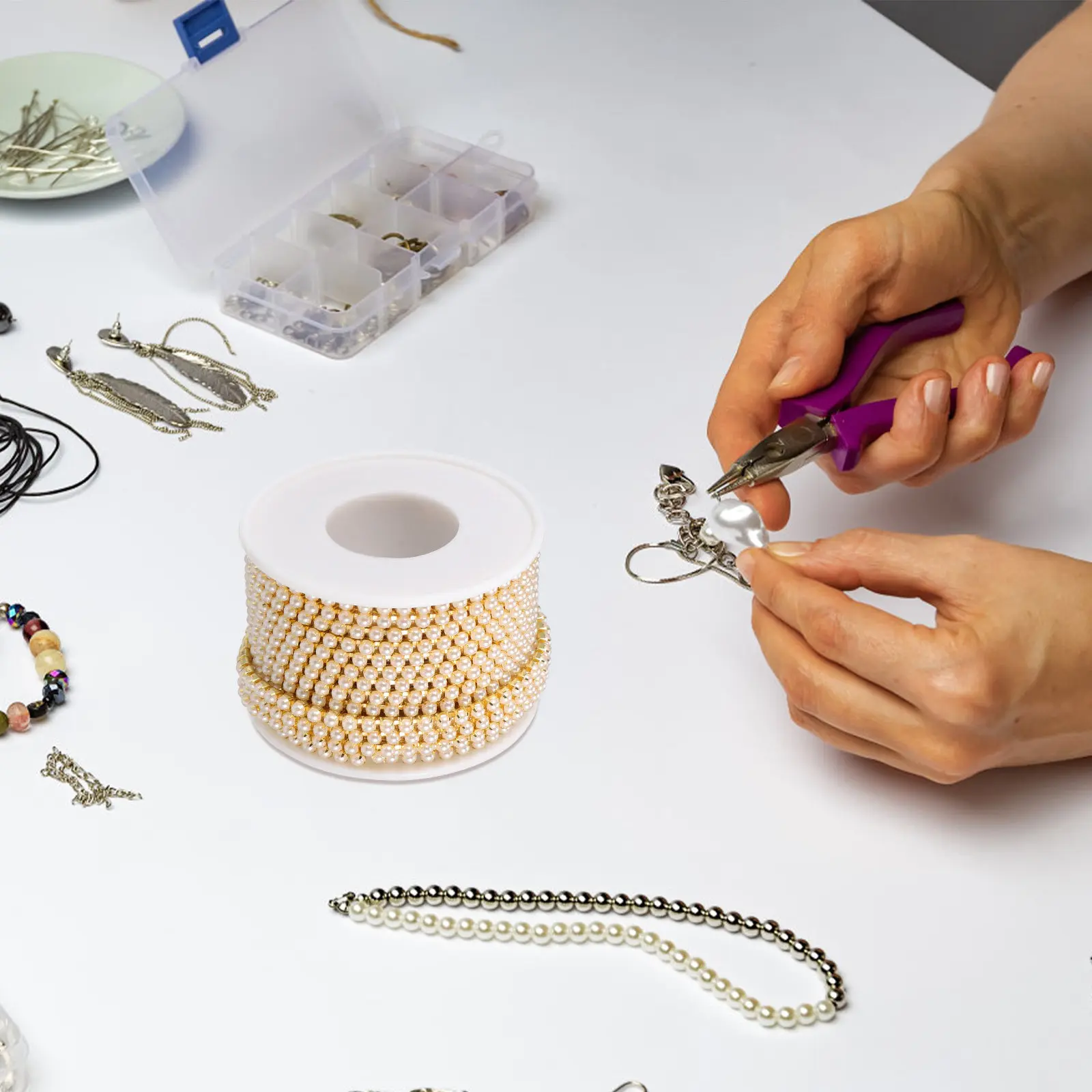 

1pcs 1 Roll Chain Faux Pearl Beads String Artificial Pearl Trim For Crafts Jewelry Making Wedding Decorations Bead Strand