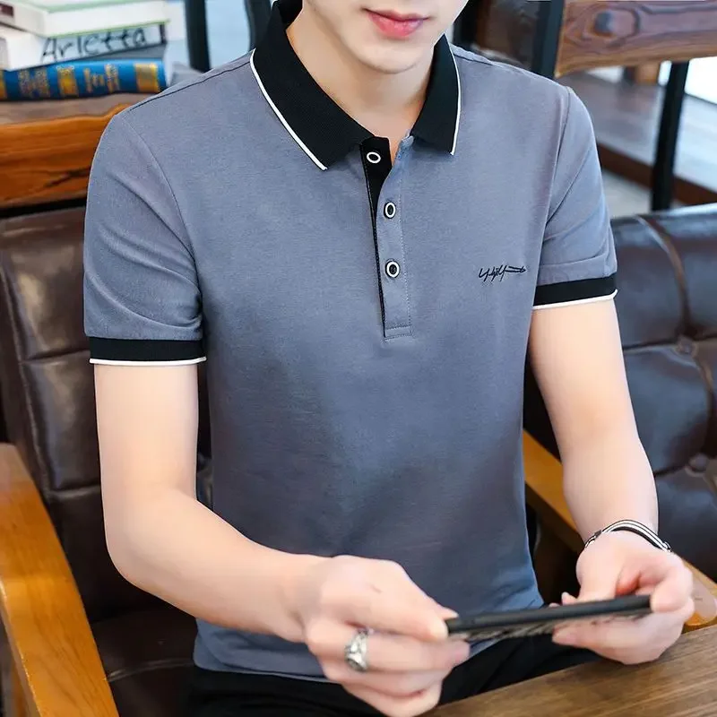 

Fashion Loose Button Spliced Letter Polo Shirts Men Clothing 2024 Summer New Oversized Casual Pullovers Tops All-match Tee Shirt