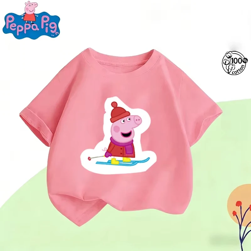 

2026 Peppa Pig Cartoon Graphic Print Hasbro Brand Children and Unisex Comfortable summer children's casual T-shirt