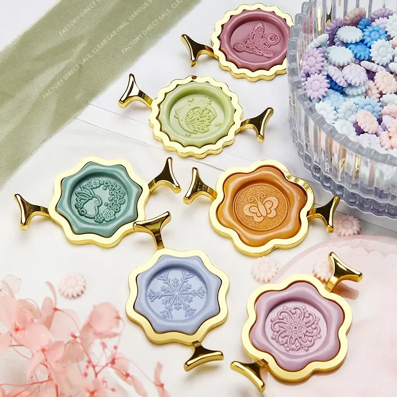 Wax Seal Metal Mold Holder Metal Sealing Round Flower Heart Wax Seal Stamp Rings Wedding Shape for Card Making Supplies SB037