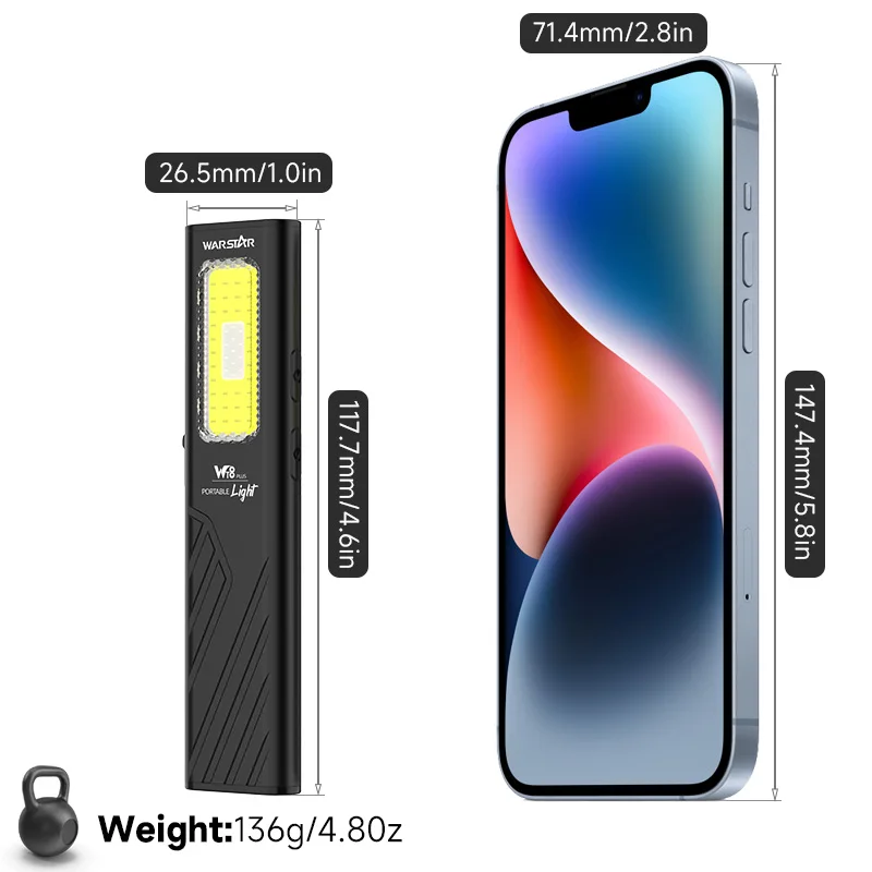 Warstar الضوء الأرجواني 650Mah مصباح يدوي ذو سعة كبيرة |   ثلاثة تصميم مصدر الضوء |   ضوء مؤشر الليزر الأحمر + الجرس |   مشبك خلفي مغناطيسي، وضعين للاستخدام |   الخيار الأول لمصباح يدوي خارجي