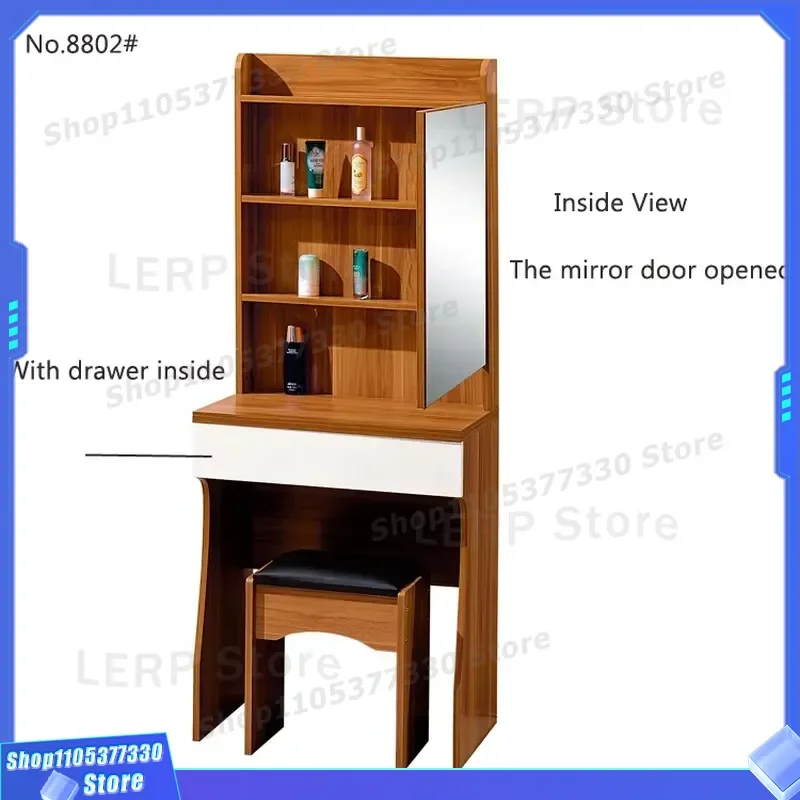 Modern Small Wooden Dresser with Mirror for Bedroom Furniture Compact Makeup Vanity Table Storage Cabinet Home Decor Compact