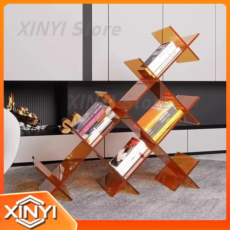 Acrylic Transparent Bookshelf for Nordic Style Living Room Reading Room Kids Picture Books Storage Multi Layer Floor Standing