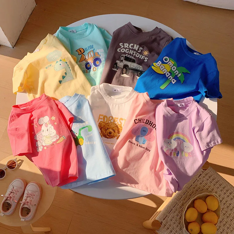 

Милые футболки для мальчиков и девочек, топы для малышей, футболки, хлопковая летняя детская одежда