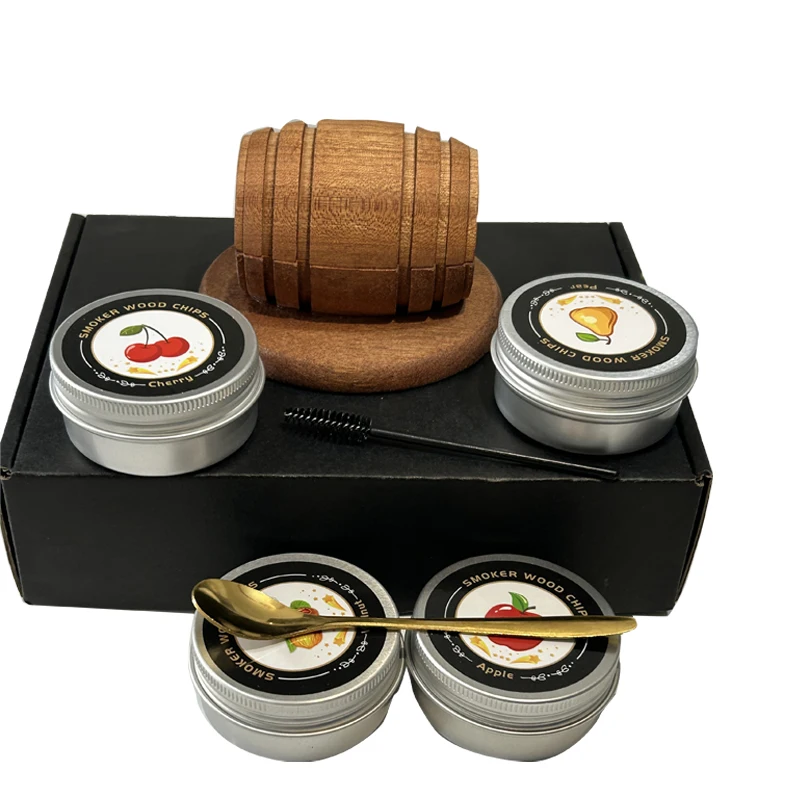 Kit ahumador de whisky con virutas de madera Natural, juego de ahumador de cóctel antiquemaduras, cubo de hielo reutilizable de acero inoxidable, regalo de cumpleaños Bourbon