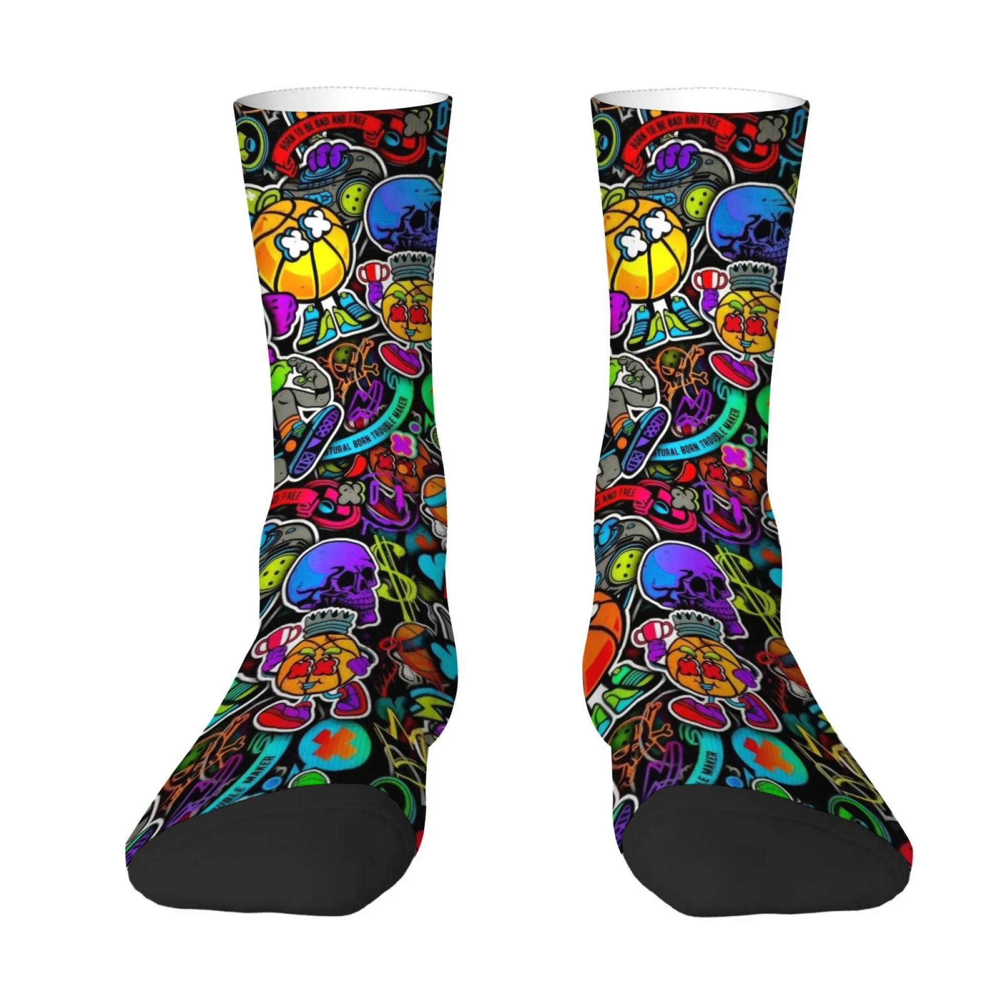 

Pop Art Socks Street Graffiti Sticker Collage Men's Mid-Calf Socks Black Trendy Unique Durable Comfortable Stylish Socks