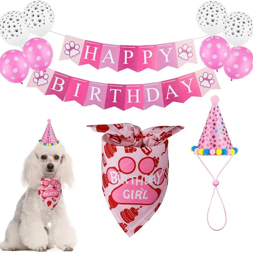 

Dog Birthday Party Set Puppy Birth Celebrating Balloon Bandana Hat for Dogs Gift Pet All for Pets Puppy Cats Party Wholesale