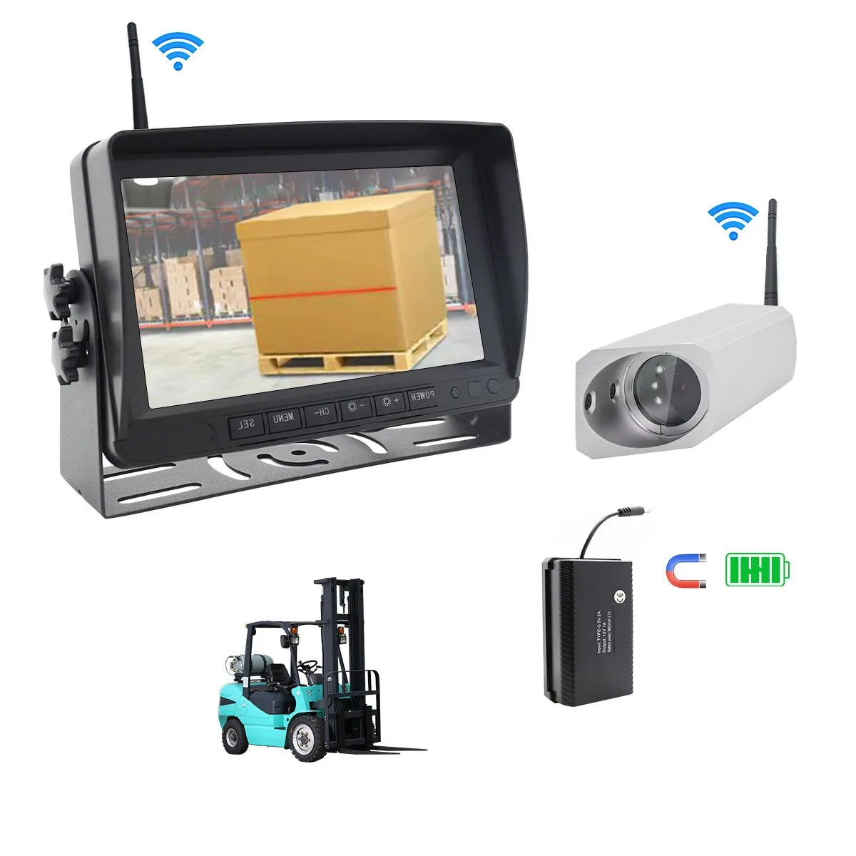Forklift 7-inch Monitor Forklift Reversing Image Wireless Magnetic Camera Detector Driving Recorder Screen has no video function