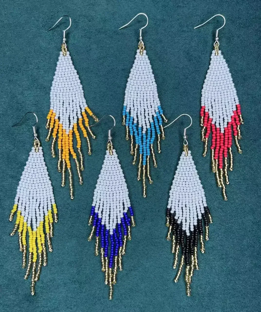 

Rice Bead Earrings Hand Knitting Gradient Color Beaded Simplicity Bohemia Geometry Tassel Earrings for Women