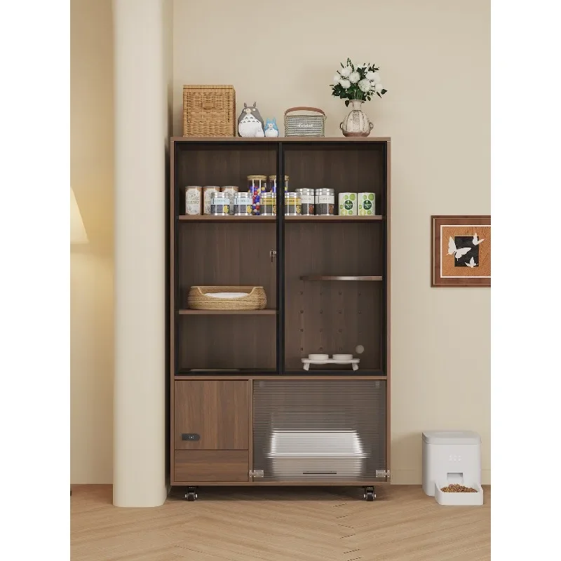 Luxury solid wood cat villa locker cat litter box storage cabinet with lock mobile cat litter box with toilet integrated