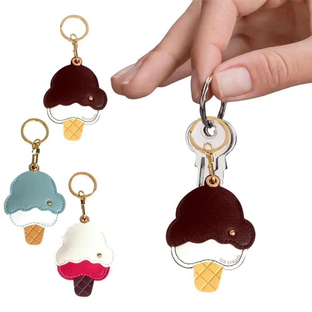 Ice Cream Shape Bag Charm Ice Cream Shape Keychain Pendant Imitation Leather Bag Charm Access Control Card Holder for Everyday