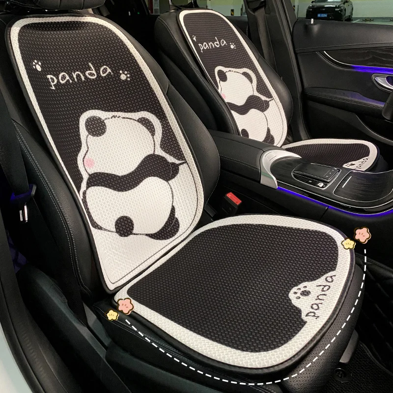 New Cartoon Cute Panda Car Cushion Summer Four Seasons Universal Ice Silk Breathable Minimalist Car Cushion Waist Backrest