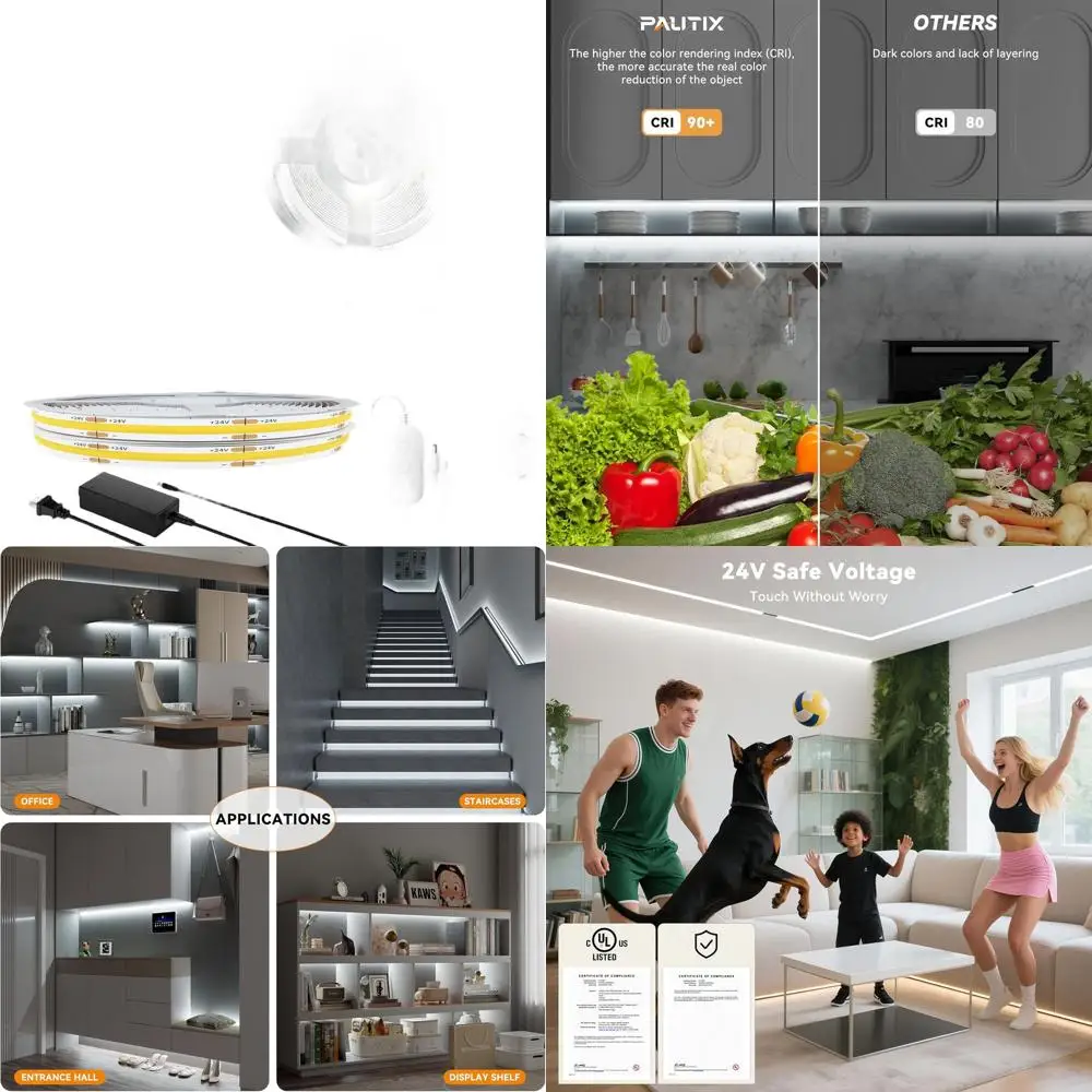 

Светодиодная лента длиной 65,6 футов, 20 м, совместимая с Alexa/Google Assistant, 9600 светодиодов, дневной свет 6000 К, CRI93+, 24 В с регулируемой яркостью для дома и офиса