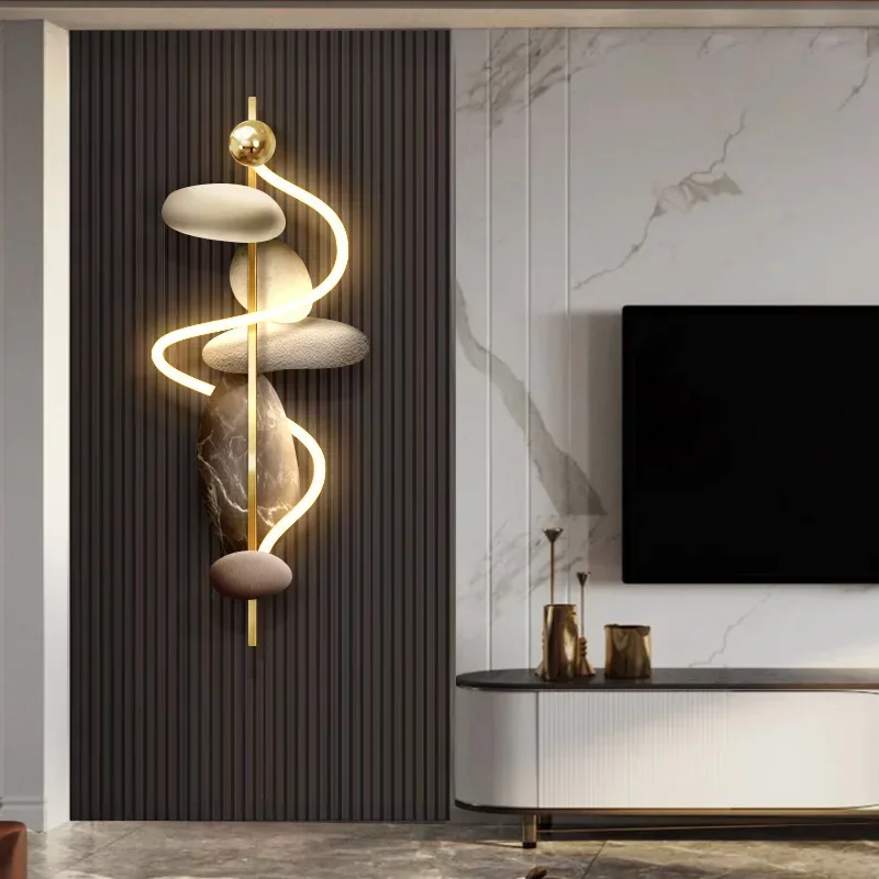 Stone to run the living room grille decoration pendant painting, background wall high-end wall lamp painting