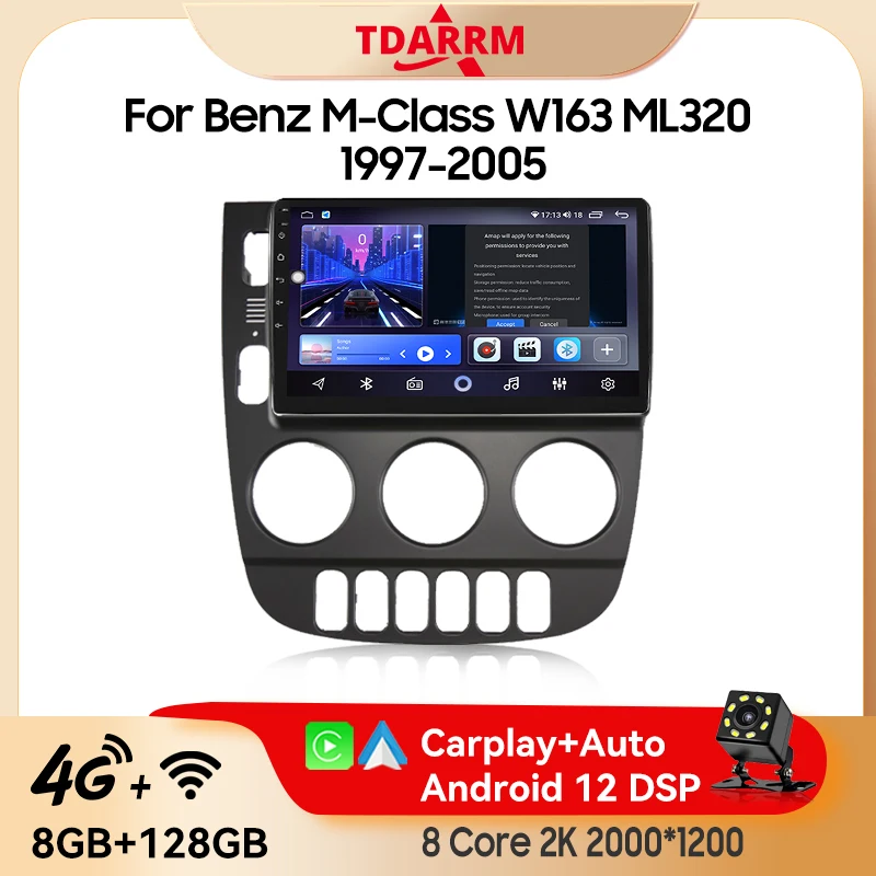 

Car Radio For Benz M-CIass W163 ML320 1997-2005 Android 13 Multimedia Video Player Navigation GPS Carplay Car Intelligent System