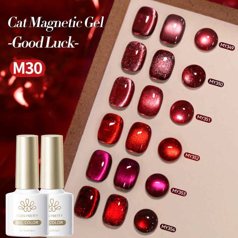 

BORN PRETTY 6 шт. Набор магнитных гель-лаков для глаз с красным рубином и кошкой, 7 мл, удача, прыгает, замачивание, УФ-маникюр, HEMA TPO FREE Varnis
