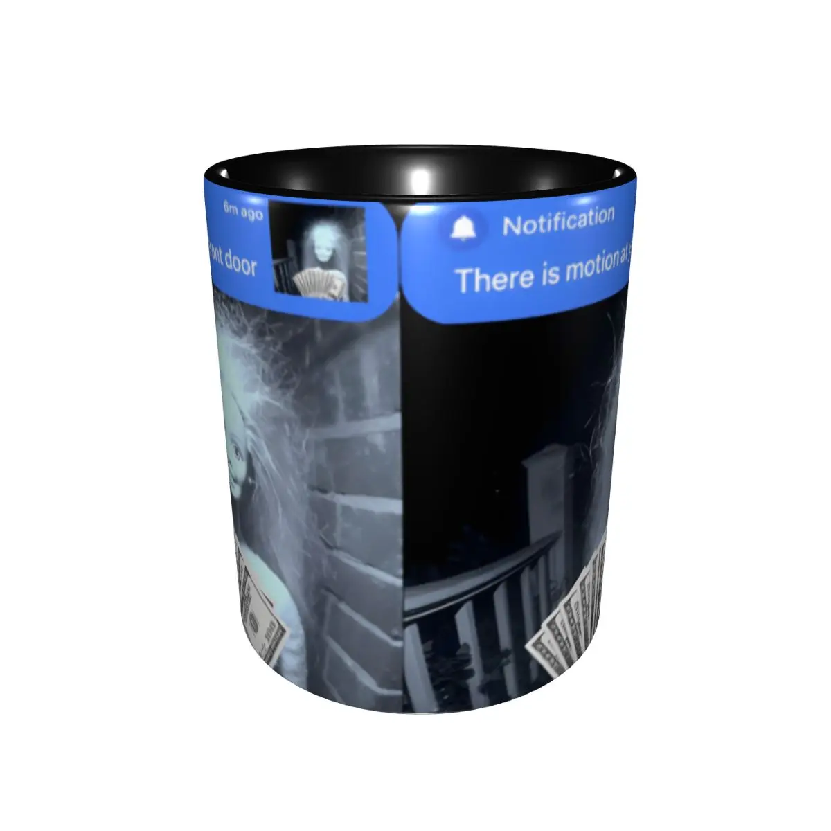 Doll Face Meme There Is Motion At Your Front Door Gift Mug for Women Men Fun Coffee Cup Birthday Present for Office