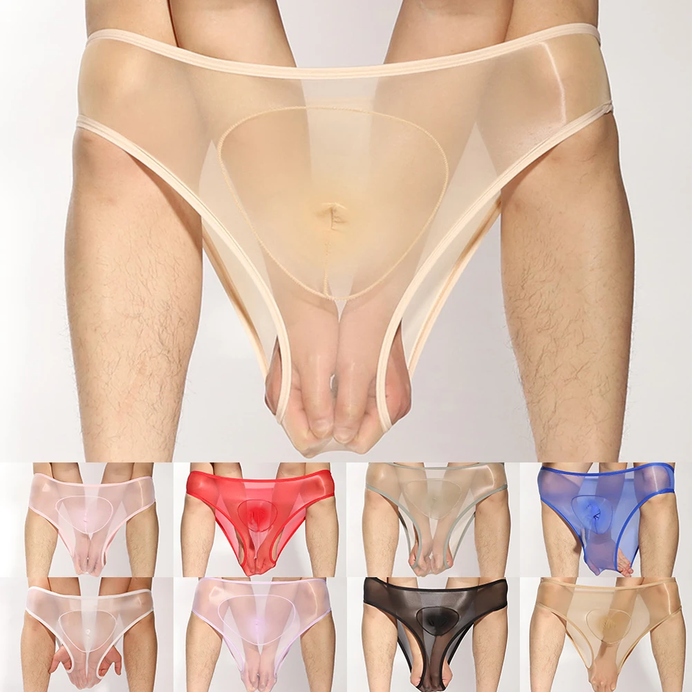 MenS Sexy Sissy Briefs Oily Transparent Triangle Panties Ultra Thin Silky Underwear See Through Breathable Erotic Lingerie Solid