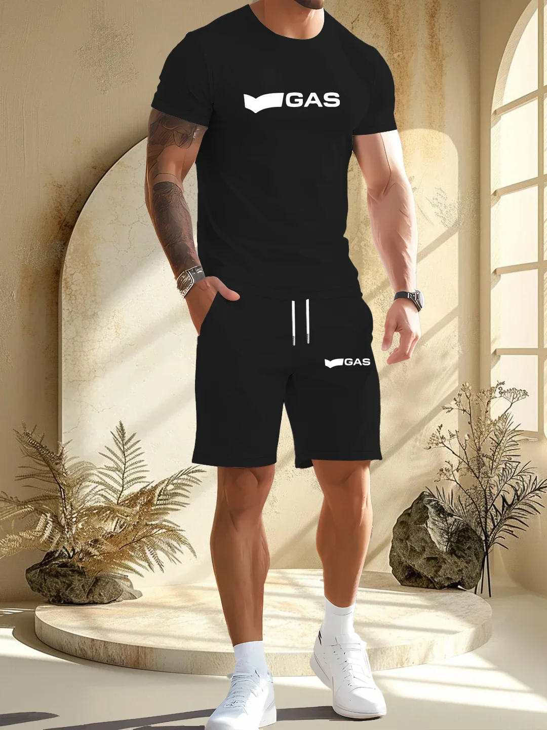 

Summer Sports Men's Running Set Printed Top Casual T-shirt Shorts Two-piece Set Jogging Breathable Quick Drying Clothing